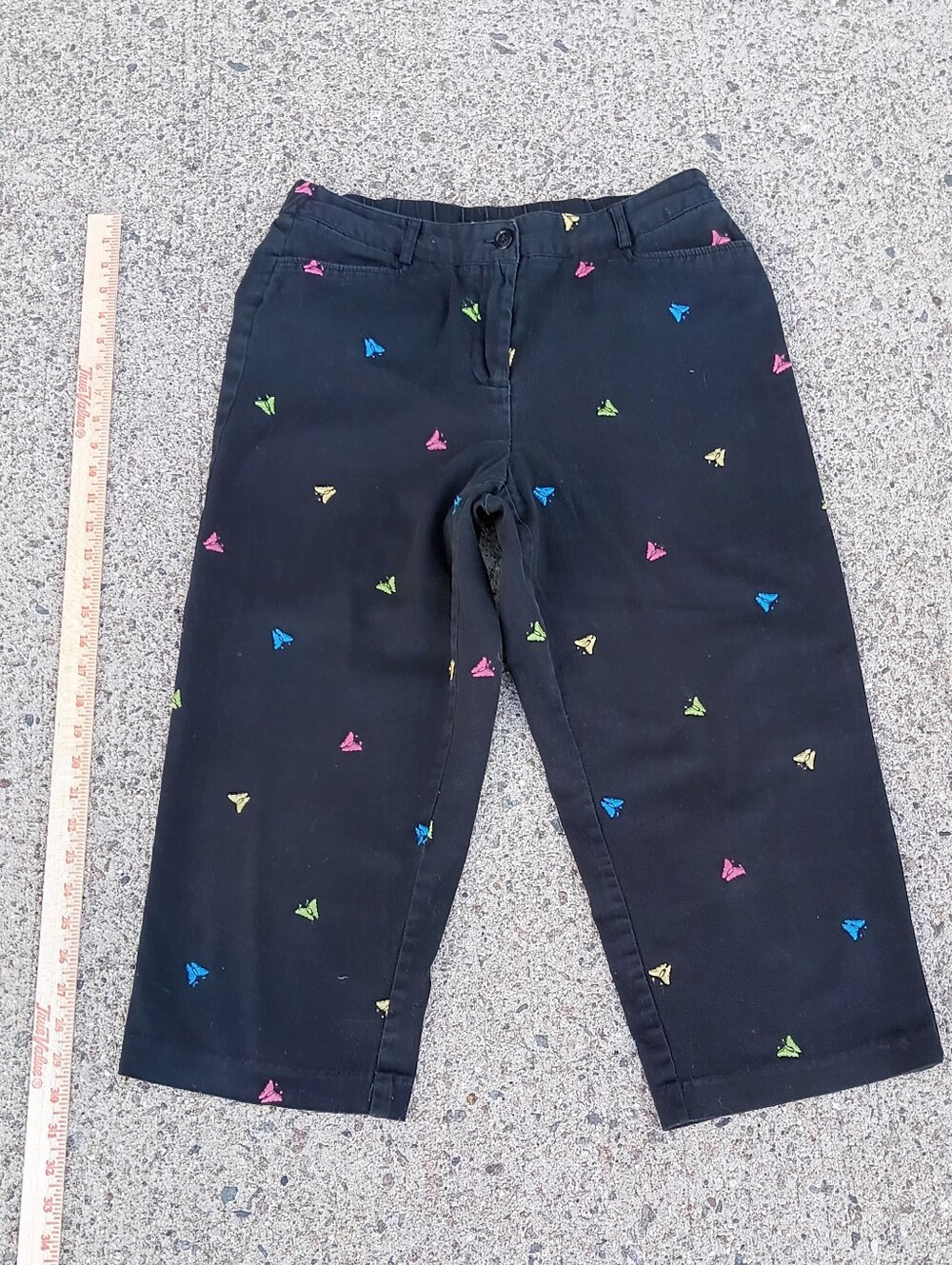 Counterparts Black Capris Pants with Multicolor Butterfly Embroiderysize 10